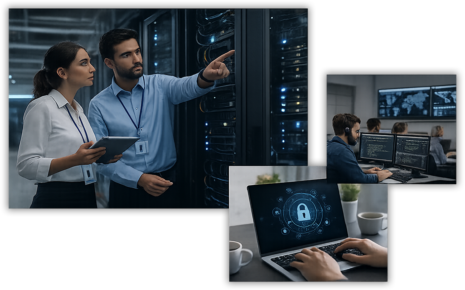 CloudWatch Solutions managed IT infrastructure dashboard and server racks